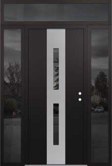 DIAMOND A6 68" X 96" BLACK/BLACK MIRRORED GLASS PANEL STAINLESS STEEL LHI WITH 2 SIDELITES AND TRANSOM MIRRORED GLASS