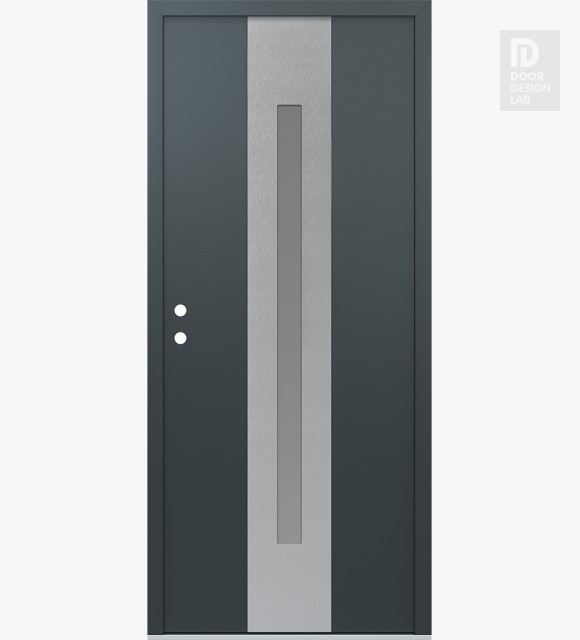 Modern Steel Front Door DIAMOND A2 36" X 80" ANTHRACITE/ANTHRACITE FROSTED GLASS PANEL STAINLESS STEEL RHI