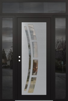 Diamond C12 60" x 96" black/black clear Glass Panel stainless steel RHI with 2 Sidelites and Transom mirrored Glass