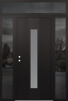 DIAMOND A1 64" X 96" BLACK/WHITE FROSTED GLASS PANEL BLACK RHI WITH 2 SIDELITES AND TRANSOM MIRRORED GLASS