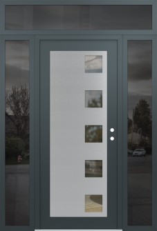Diamond C5 68" x 96" anthracite/anthracite clear Glass Panel stainless steel LHI with 2 Sidelites and Transom mirrored Glass