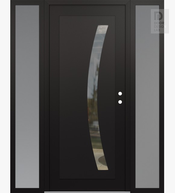 Modern Steel Front Door Diamond C4 68" x 80" black/black clear Glass Panel black LHI with 2 Sidelites frosted Glass