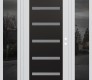 Modern Steel Front Door Diamond C7 60" x 80" white/white frosted Glass Panel black LHI with 2 Sidelites mirrored Glass
