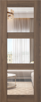 DOOR SLAB AVON 3 LITE CLEAR VETRO PECAN NUTWOOD 24" X 96" X 1 3/4" TEMPERED CLEAR GLASS