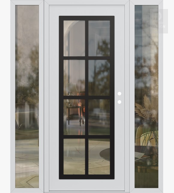 Modern Steel Front Door Diamond C16 64" x 80" white/white clear Glass Panel black LHI with 2 Sidelites clear Glass