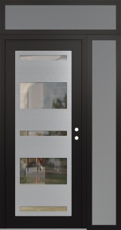 Diamond C10 52" x 96" black/black clear Glass Panel stainless steel LHI with Sidelite and Transom frosted Glass