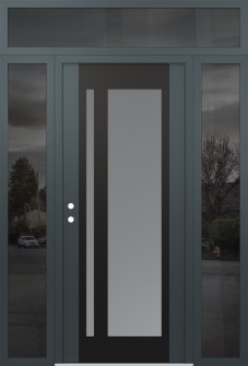 Diamond C15 64" x 96" anthracite/anthracite frosted Glass Panel black RHI with 2 Sidelites and Transom mirrored Glass