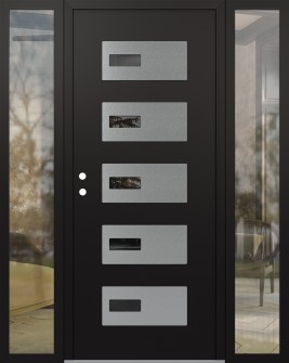 Diamond D7 64" x 80" black/black Mirrored Glass Panel stainless steel RHI with 2 Sidelites clear Glass