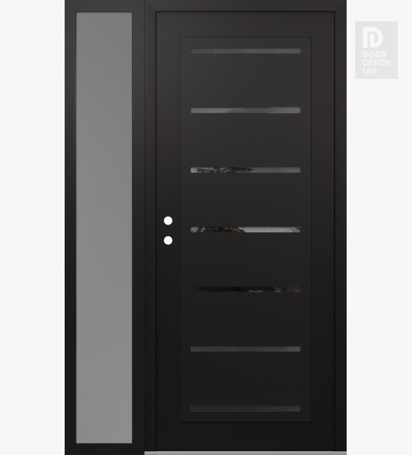 Modern Steel Front Door Diamond C11 52" x 80" black/black mirrored Glass Panel black RHI with Sidelite frosted Glass