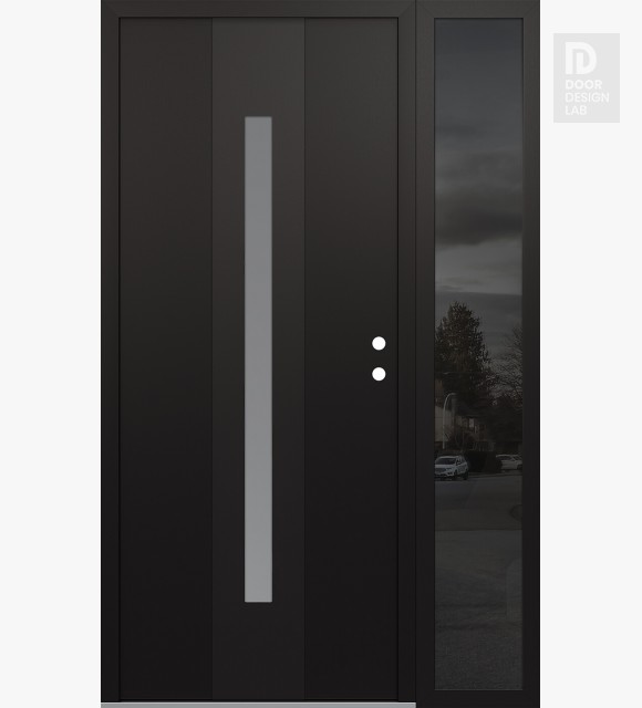 Modern Steel Front Door DIAMOND A2 50" X 80" BLACK/WHITE FROSTED GLASS PANEL BLACK LHI WITH SIDELITE MIRRORED GLASS