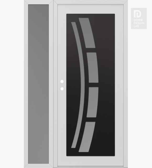 Modern Steel Front Door Diamond C12 48" x 80" white/white frosted Glass Panel black RHI with Sidelite frosted Glass