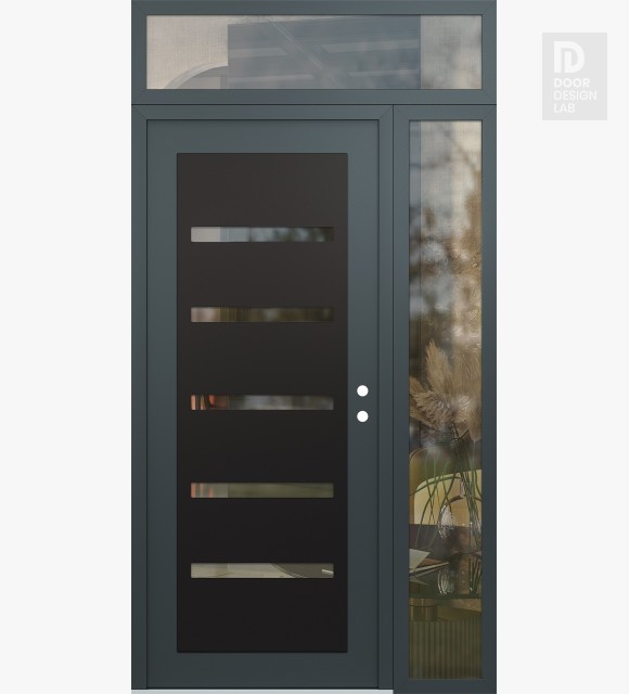 Modern Steel Front Door Diamond C7 48" x 96" anthracite/anthracite clear Glass Panel black LHI with Sidelite and Transom clear Glass