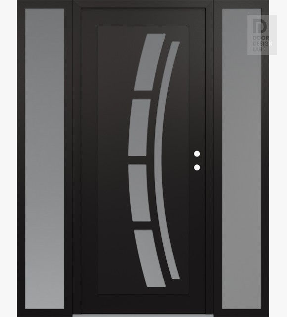 Modern Steel Front Door Diamond C12 64" x 80" black/white frosted Glass Panel black LHI with 2 Sidelites frosted Glass