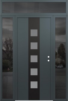 DIAMOND A13 64" X 96" ANTHRACITE/ANTHRACITE FROSTED GLASS PANEL BLACK LHI WITH 2 SIDELITES AND TRANSOM MIRRORED GLASS