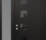 Modern Steel Front Door Diamond C5 50" x 96" black/black mirrored Glass Panel black RHI with Sidelite and Transom frosted Glass