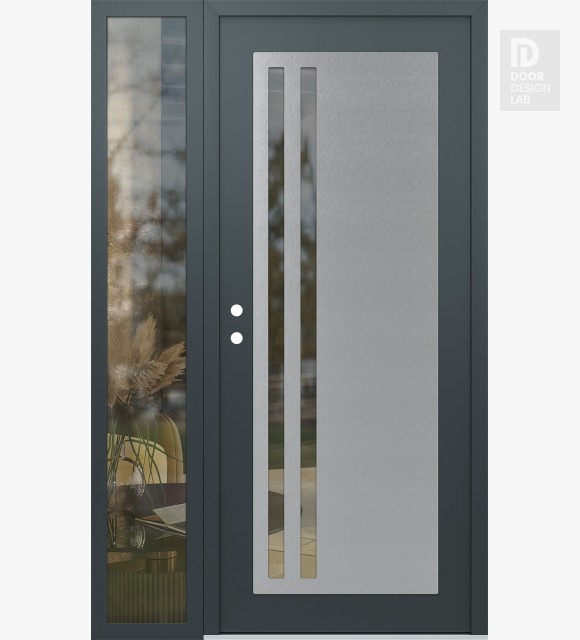Modern Steel Front Door Diamond C6 52" x 80" anthracite/anthracite clear Glass Panel stainless steel RHI with Sidelite clear Glass