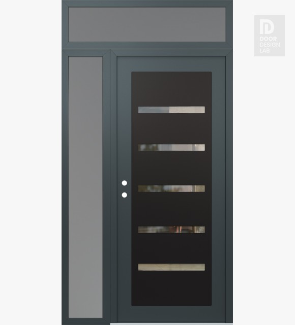 Modern Steel Front Door Diamond C7 48" x 96" anthracite/anthracite clear Glass Panel black RHI with Sidelite and Transom frosted Glass