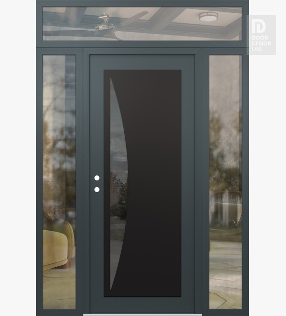Modern Steel Front Door Diamond C13 60" x 96" anthracite/anthracite mirrored Glass Panel black RHI with 2 Sidelites and Transom clear Glass