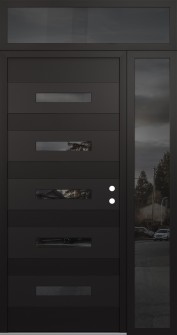 Diamond D9 50" x 96" black/black mirrored Glass Panel black LHI with Sidelite and Transom mirrored Glass