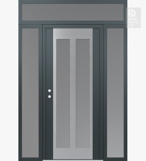 Modern Steel Front Door Diamond C14 60" x 96" anthracite/anthracite frosted Glass Panel stainless steel RHI with 2 Sidelites and Transom frosted Glass