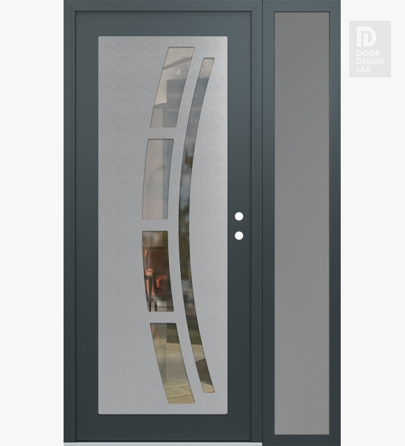 Modern Steel Front Door Diamond C12 48" x 80" anthracite/anthracite clear Glass Panel stainless steel LHI with Sidelite frosted Glass