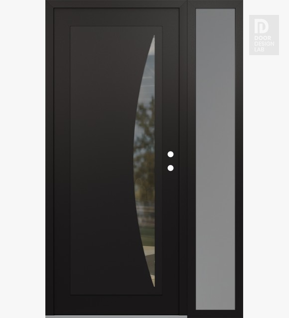 Modern Steel Front Door Diamond C13 48" x 80" black/black clear Glass Panel black LHI with Sidelite frosted Glass