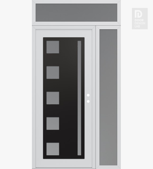 Modern Steel Front Door Diamond C3 50" x 96" white/white frosted Glass Panel black LHI with Sidelite and Transom frosted Glass
