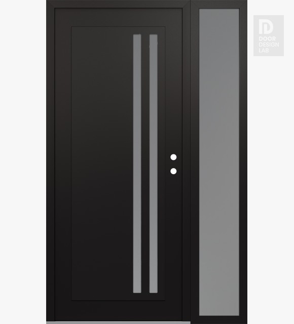 Modern Steel Front Door Diamond C6 50" x 80" black/white frosted Glass Panel black LHI with Sidelite frosted Glass