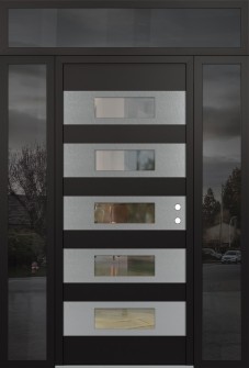 Diamond D5 68" x 96" black/black clear Glass Panel stainless steel LHI with 2 Sidelites and Transom mirrored Glass