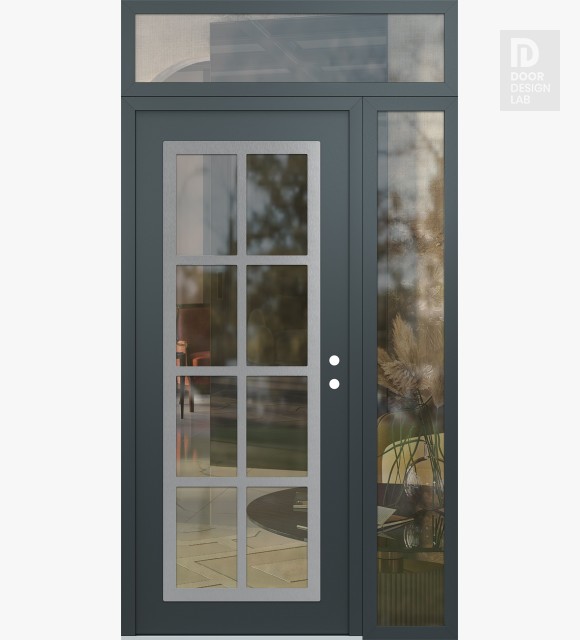 Modern Steel Front Door Diamond C16 48" x 96" anthracite/anthracite clear Glass Panel stainless steel LHI with Sidelite and Transom clear Glass