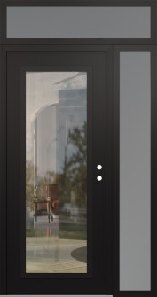 Diamond C1 50" x 96" black/black clear Glass Panel black LHI with Sidelite and Transom frosted Glass