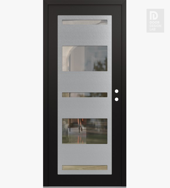 Modern Steel Front Door Diamond C10 36" x 80" black/black clear Glass Panel stainless steel LHI