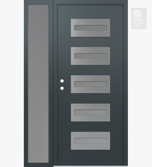 Modern Steel Front Door Diamond D4 52" x 80" anthracite/anthracite frosted Glass Panel stainless steel RHI with Sidelite frosted Glass