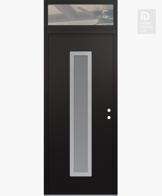 Modern Steel Front Door DIAMOND A11 36" X 96" BLACK/WHITE FROSTED GLASS PANEL STAINLESS STEEL LHI WITH TRANSOM CLEAR GLASS