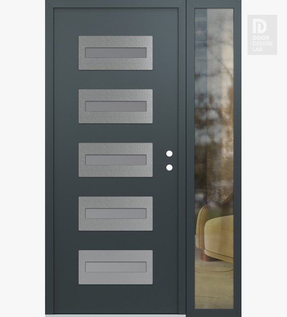 Modern Steel Front Door Diamond D4 48" x 80" anthracite/anthracite frosted Glass Panel stainless steel LHI with Sidelite clear Glass