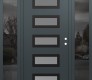 Modern Steel Front Door Diamond D1 64" x 80" anthracite/anthracite frosted Glass Panel black LHI with 2 Sidelites mirrored Glass