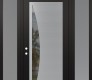 Modern Steel Front Door Diamond C13 64" x 96" black/black clear Glass Panel stainless steel RHI with 2 Sidelites and Transom frosted Glass