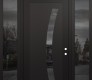 Modern Steel Front Door Diamond C4 60" x 96" black/black mirrored Glass Panel black LHI with 2 Sidelites and Transom mirrored Glass