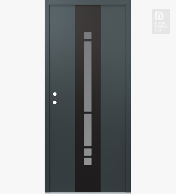 Modern Steel Front Door DIAMOND A3 36" X 80" ANTHRACITE/ANTHRACITE FROSTED GLASS PANEL BLACK RHI