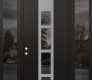 Modern Steel Front Door DIAMOND A10 64" X 96" BLACK/BLACK MIRRORED GLASS PANEL STAINLESS STEEL RHI WITH 2 SIDELITES AND TRANSOM MIRRORED GLASS