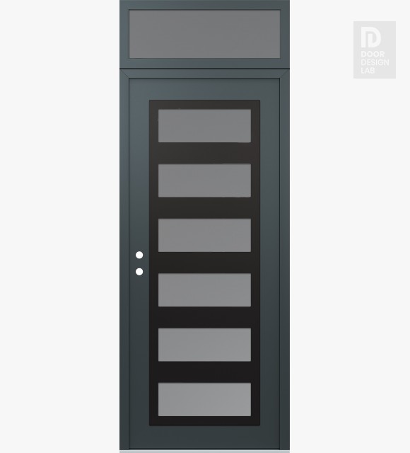 Modern Steel Front Door Diamond C9 36" x 96" anthracite/anthracite frosted Glass Panel black RHI with Transom frosted Glass