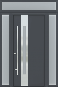 MODERN FRONT STEEL DOOR ZEPHYR ANTRACIT/WHITE 61 1/16" X 95 11/16" RHI + SIDELITE LEFT/RIGHT + TRANSOM