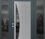Modern Steel Front Door Diamond C13 60" x 96" anthracite/anthracite mirrored Glass Panel stainless steel RHI with 2 Sidelites and Transom mirrored Glass