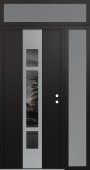 DIAMOND A9 52" X 96" BLACK/BLACK MIRRORED GLASS PANEL STAINLESS STEEL LHI WITH SIDELITE AND TRANSOM FROSTED GLASS