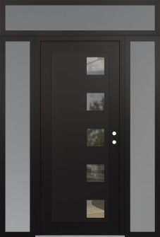 Diamond C5 68" x 96" black/black clear Glass Panel black LHI with 2 Sidelites and Transom frosted Glass