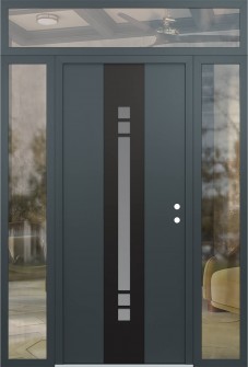 DIAMOND A4 60" X 96" ANTHRACITE/ANTHRACITE FROSTED GLASS PANEL BLACK LHI WITH 2 SIDELITES AND TRANSOM CLEAR GLASS