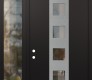 Modern Steel Front Door DIAMOND A13 48" X 96" BLACK/BLACK CLEAR GLASS PANEL STAINLESS STEEL RHI WITH SIDELITE AND TRANSOM CLEAR GLASS
