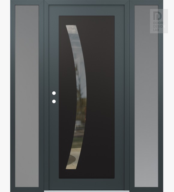 Modern Steel Front Door Diamond C4 60" x 80" anthracite/anthracite clear Glass Panel black RHI with 2 Sidelites frosted Glass