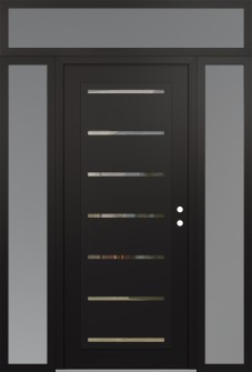 Diamond C11 64" x 96" black/black clear Glass Panel black LHI with 2 Sidelites and Transom frosted Glass