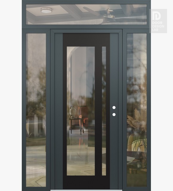 Modern Steel Front Door Diamond C15 64" x 96" anthracite/anthracite clear Glass Panel black LHI with 2 Sidelites and Transom clear Glass